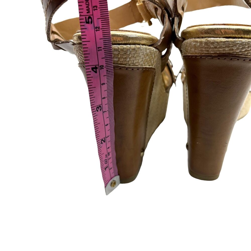 Audrey Brooke Sandals Wedge Heel Abhollie Vegan Luggage Look Straw Covered 8M - Picture 12 of 16